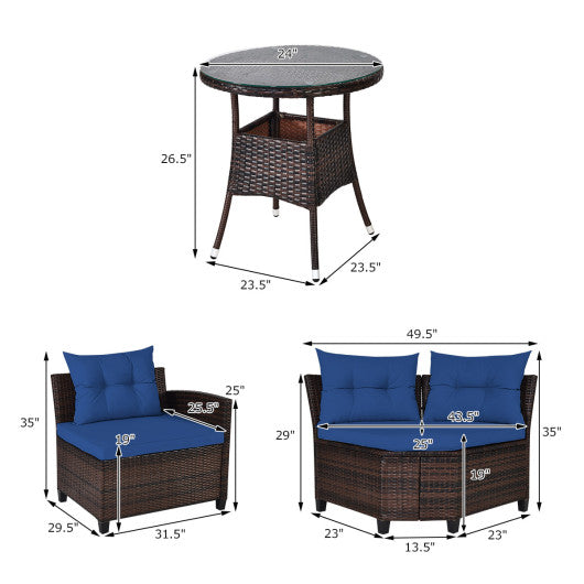 4 Pieces Outdoor Cushioned Rattan Furniture Set-Navy