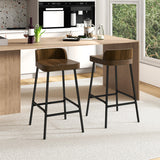 Industrial 24.5 Inches Bar Stool with Backrest and Saddle Seat-Rustic Brown