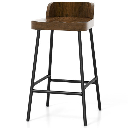 Industrial 24.5 Inches Bar Stool with Backrest and Saddle Seat-Rustic Brown