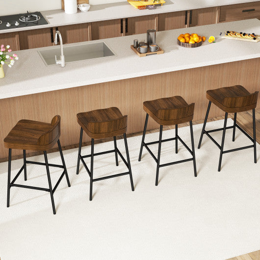 Industrial 24.5 Inches Bar Stool with Backrest and Saddle Seat-Rustic Brown