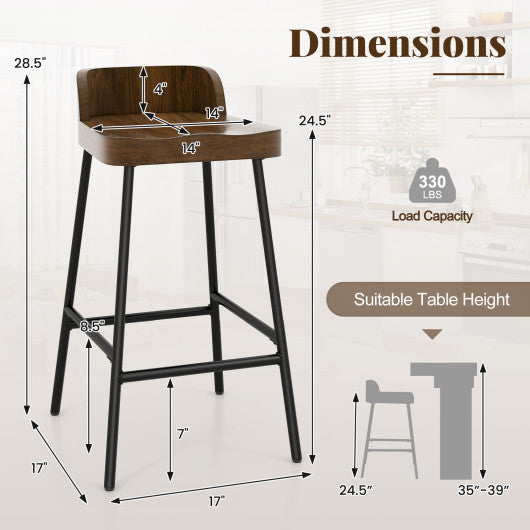 Industrial 24.5 Inches Bar Stool with Backrest and Saddle Seat-Rustic Brown