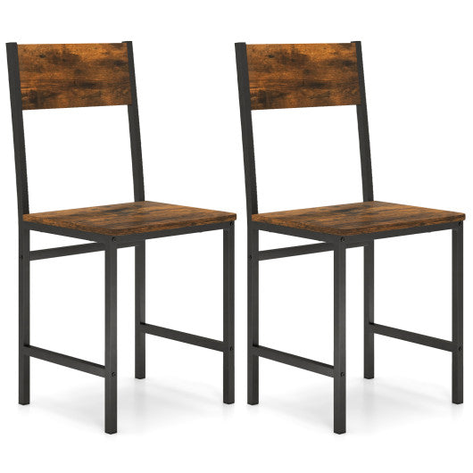 Industrial Kitchen Side Chairs Set of 2 with Metal Legs and Slanted Back-Rustic Brown