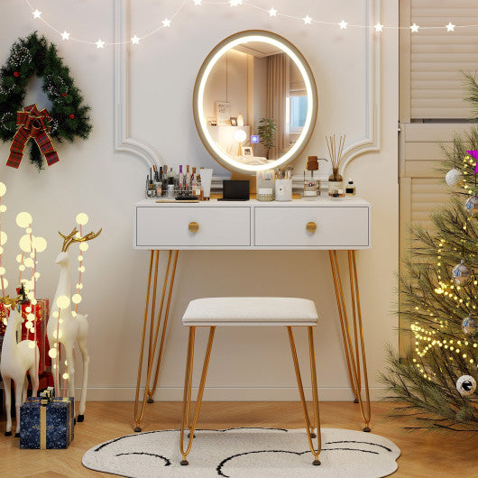 Industrial Makeup Dressing Table with 3 Lighting Modes-White