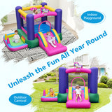 Inflatable Bounce House with Slide Splash Pool and Ring Tossing Games without Blower