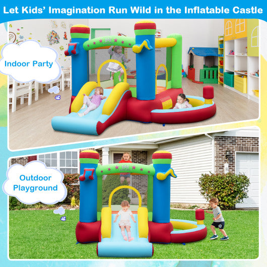 Inflatable Bounce House Kids Music-Themed Castle Sound Interaction Inflatable Bouncer without Blower