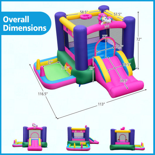 Inflatable Bounce House with Slide Splash Pool and Ring Tossing Games without Blower