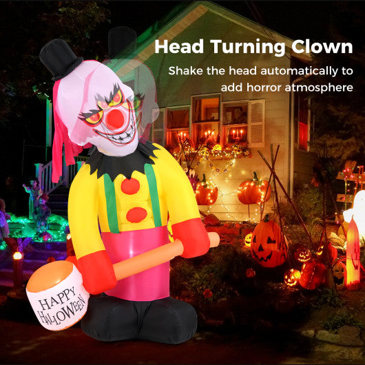 5.9 x 7.9 FT Inflatable Halloween Head Turning Clown with Hammer and Flashing Eyes