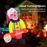 5.9 x 7.9 FT Inflatable Halloween Head Turning Clown with Hammer and Flashing Eyes