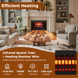 Infrared Quartz Electric Fireplace with Adjustable 3D Flame Colors and Overheat Protection-Black