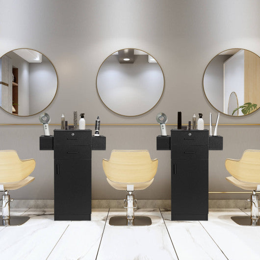 Salon Station Storage Cabinet with 6 Hair Dryer Holders for Hair Stylist-Black