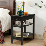 Side End Table with Drawer and 2-Tier Open Storage Shelves for Space Saving-Brown