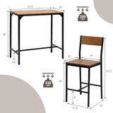 3 Pieces Bar Table Set with 2 Stools-Black