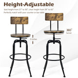 Adjustable Swivel Counter-Height Stool with Arc-Shaped Backrest-Rustic Brown