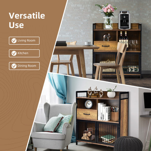 Buffet Cabinet with Drawer and Wood Storage Shelf for Kitchen-Rustic Brown