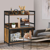 2-Tier Baker's Rack Industrial Kitchen Microwave Oven Stand with Storage Cabinet-Rustic Brown