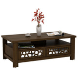 3-tier Coffee Table with 2 Drawers and 5 Support Legs-Brown