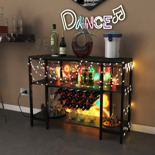 Industrial Wine Rack Wine Bar Cabinet with Storage Shelves-Gray