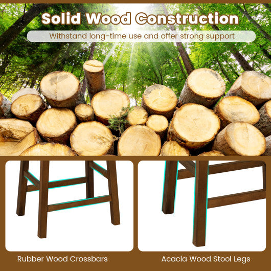 Faux PU Leather Bar Height Stools Set of 2 with Woven Curved Seat-25 Inches