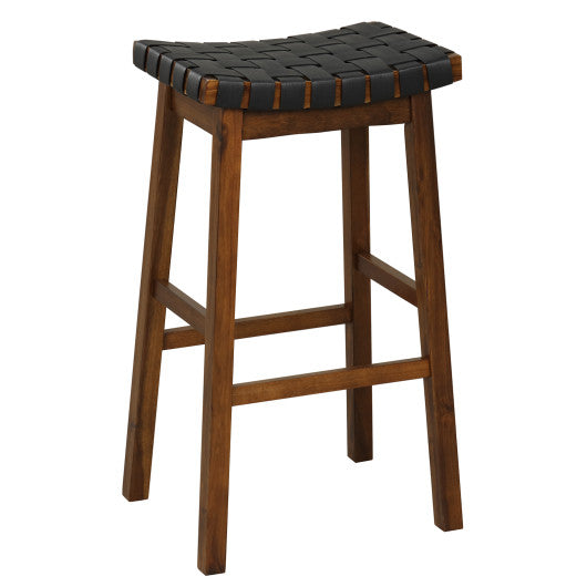 Faux PU Leather Bar Height Stools Set of 2 with Woven Curved Seat-29 Inches