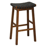 Faux PU Leather Bar Height Stools Set of 2 with Woven Curved Seat-29 Inches