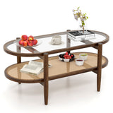 2-Tier Coffee Table with Tempered Glass Tabletop and Acacia Wood Frame-Brown
