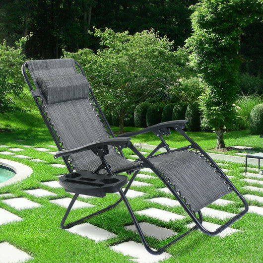 Outdoor Folding Zero Gravity Reclining Lounge Chair with Utility Tray-Gray