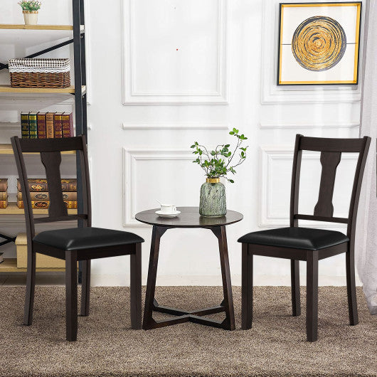 Set of 2 Dining Room Chair with Rubber Wood Frame and Upholstered Padded Seat-Coffee