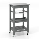 Kitchen Island Cart with Stainless Steel Tabletop and Basket-Gray