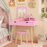 Kid Vanity Table Chair Set with Mirror and 2 Large Storage Drawers-Pink