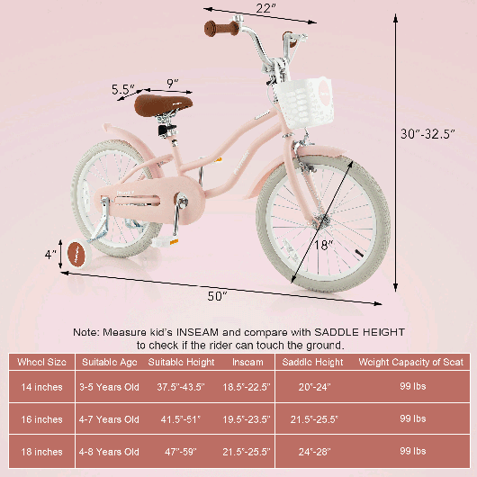 Children Bicycle with Front Handbrake and Rear Coaster Brake-Pink