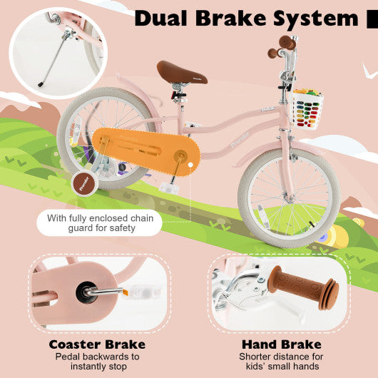 Children Bicycle with Front Handbrake and Rear Coaster Brake-Pink