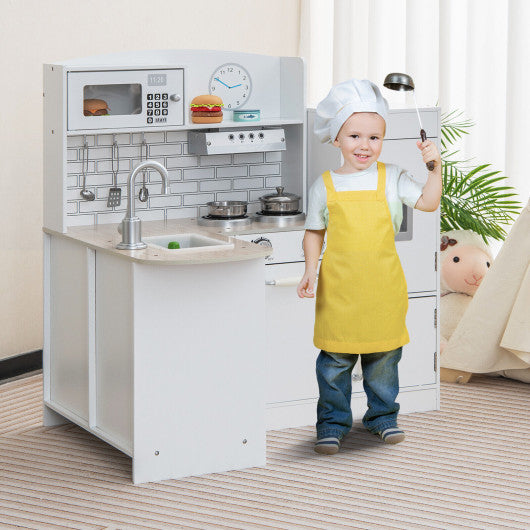 Kids Kitchen Playset Conor Kitchen Toy with Realistic Microwave and Oven Stove-White