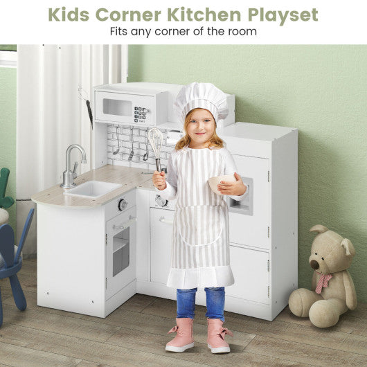 Kids Kitchen Playset Conor Kitchen Toy with Realistic Microwave and Oven Stove-White