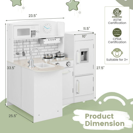 Kids Kitchen Playset Conor Kitchen Toy with Realistic Microwave and Oven Stove-White