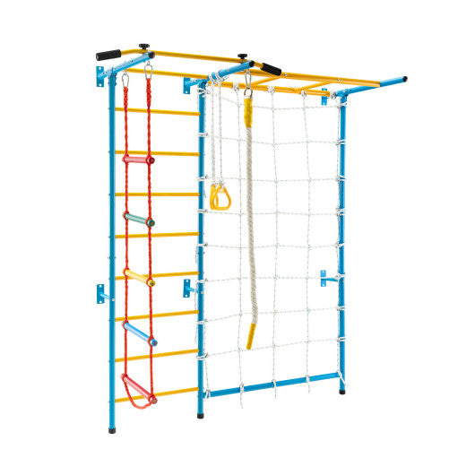 7 In 1 Kids Indoor Gym Playground Swedish Wall Ladder for Solid Wall-Yellow