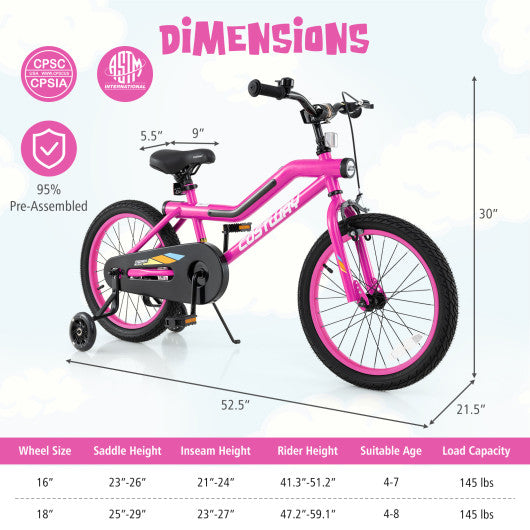 18 Inch LED Lighted Kids Bike with Training Wheels and Headlight for Ages 4-8 Years-18 inches