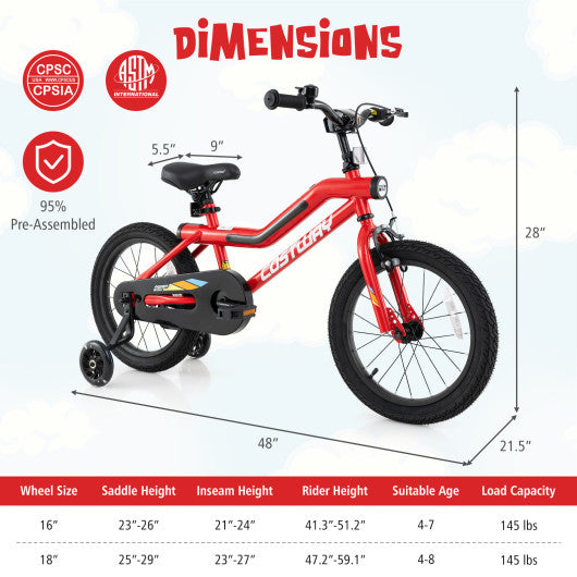 16 Inch Kids Bike with LED Lights Adjustable Carbon Steel Bicycle for 4-7 Years Old-16 inches