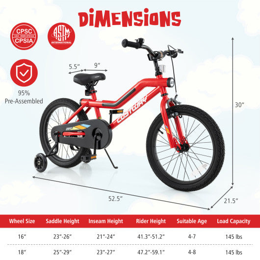 18 Inch Kids Bike with LED Lights Adjustable Carbon Steel Bicycle for 4-8 Years Old-18 inches