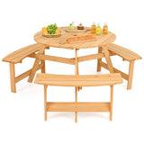 Kids Outdoor Wooden Picnic Table and Bench Set with Umbrella Hole-Natural