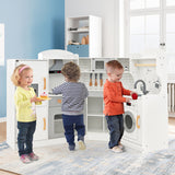 Corner Kids Play Kitchen with Washing Machine and Ice Maker Gift for Boys Girls-White