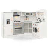 Corner Kids Play Kitchen with Washing Machine and Ice Maker Gift for Boys Girls-White