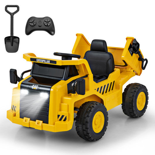 12V Caterpillar Licensed Kids Ride on Dump Truck with Tiltable Bump Bed-Yellow