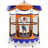 64 Inch Kids Trampoline with Detachable Canopy and Safety Enclosure Net-Orange