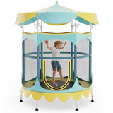 64 Inch Kids Trampoline with Detachable Canopy and Safety Enclosure Net-Yellow