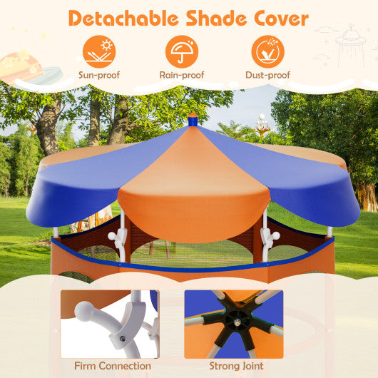 64 Inch Kids Trampoline with Detachable Canopy and Safety Enclosure Net-Orange