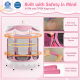 64 Inch Kids Trampoline with Detachable Canopy and Safety Enclosure Net-Pink