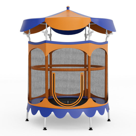 64 Inch Kids Trampoline with Detachable Canopy and Safety Enclosure Net-Orange