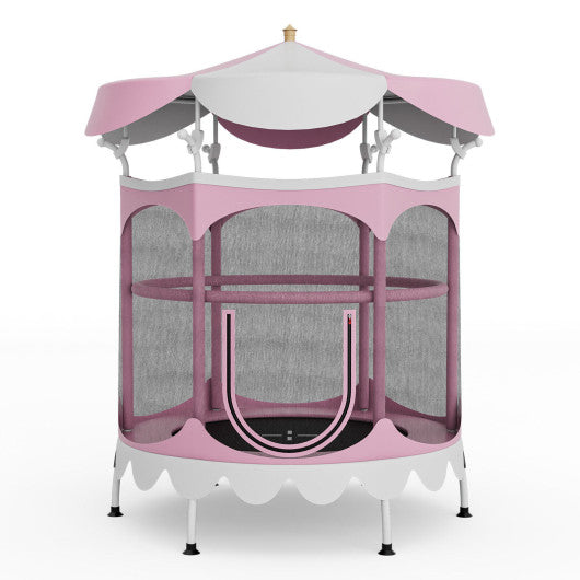 64 Inch Kids Trampoline with Detachable Canopy and Safety Enclosure Net-Pink