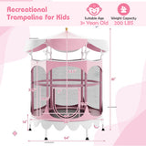 64 Inch Kids Trampoline with Detachable Canopy and Safety Enclosure Net-Pink