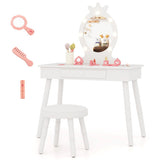 Kids Vanity Set with Lighted Mirror with Adjustable Brightness and Large Drawer-White